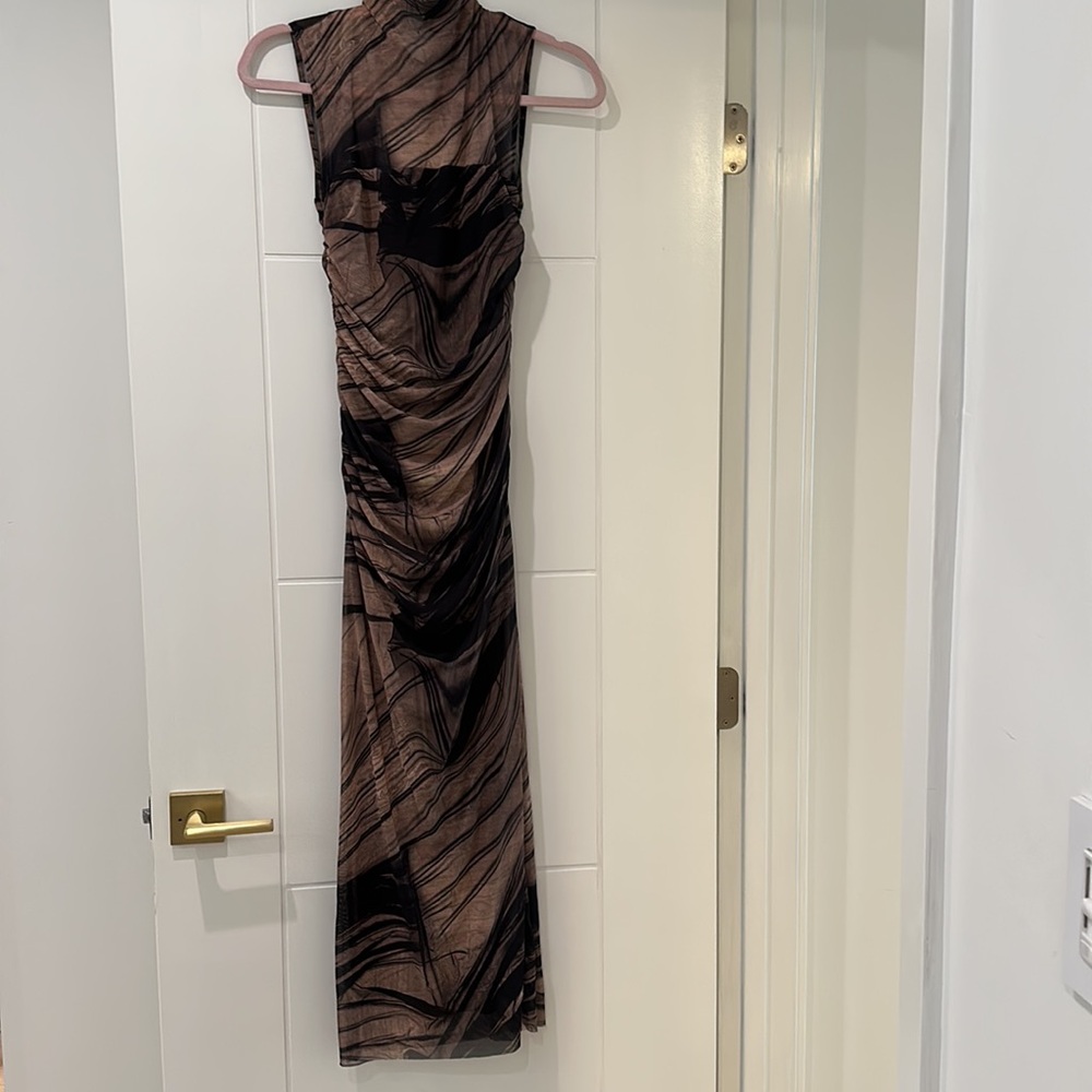 Zara Print dress with Tulle brown and cream size US XS